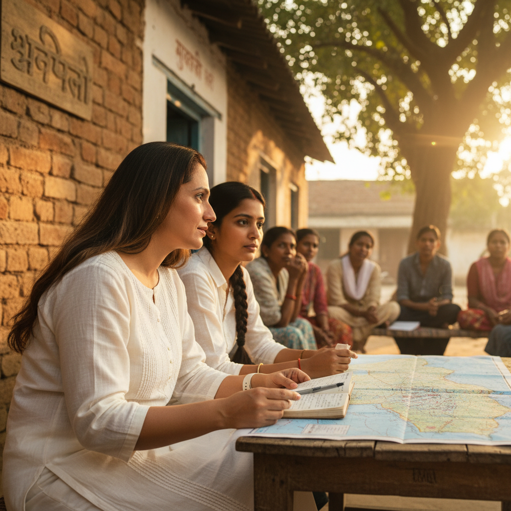 Community members planning village development together