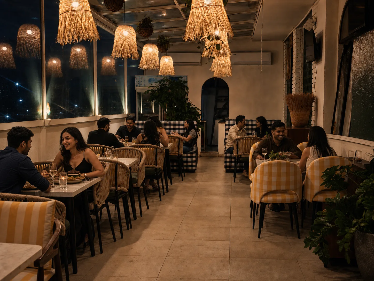Guests enjoying evening dining at Goat Brew Oshiwara